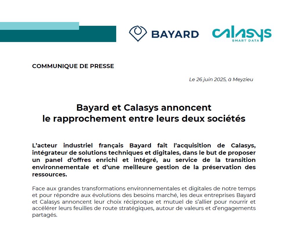 COMMUNIQUE : BAYARD & CALASYS 